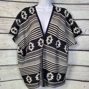 Jon & Anna New York Open Front Poncho Cardigan S/M Black White Aztec Print